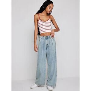 NEW Cider High Waist Wide Leg Denim Jeans Size Small Pleated Front Baggy